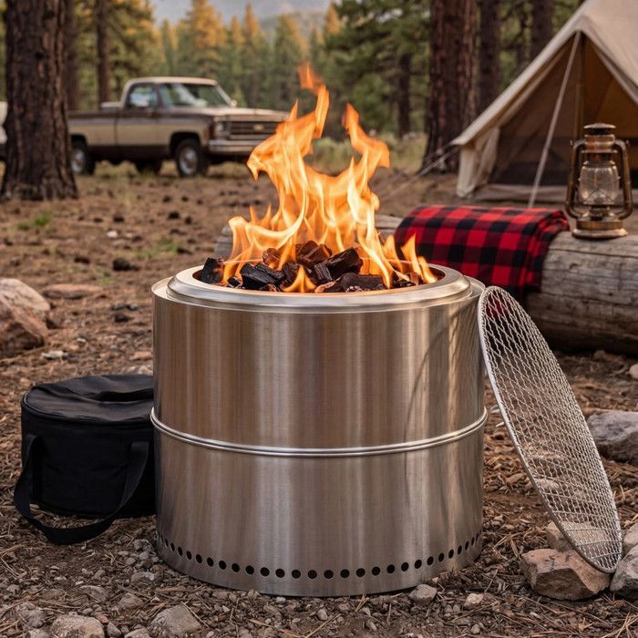 Chimenea portátil de acero inoxidable para exteriores con cenicero - brasero - brasero de leña - brasero para barbacoa