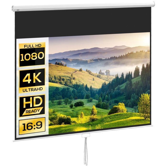 Pantalla de proyección HOMCOM de 120 pulgadas para cine en casa, formato 16:9, resolución 4K HD, montaje en pared/techo, acero, 283 x 8 x 192 cm, color blanco.