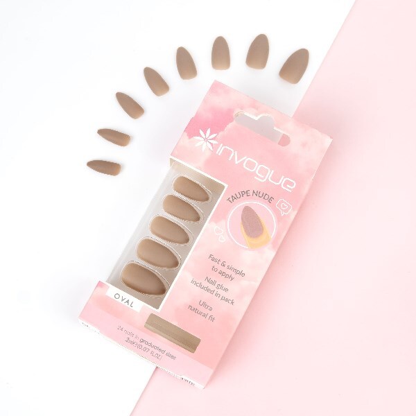 Invogue Taupe Nude -kynsilakat soikeat - 24 kpl pakkaus