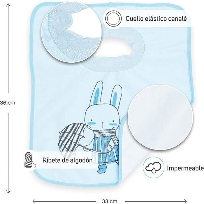 Ti TIN | Pack de 4 Bavoirs Imperméables  | 100% Polyester Microfibre et Doublure en Vinyle | Pour Bébés de 6 à 18 Mois