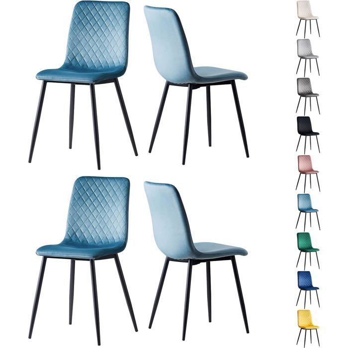 MCC Direct Lexi Set of 4 Designer Velvet Dining Chairs with Metal Legs, Light Blue