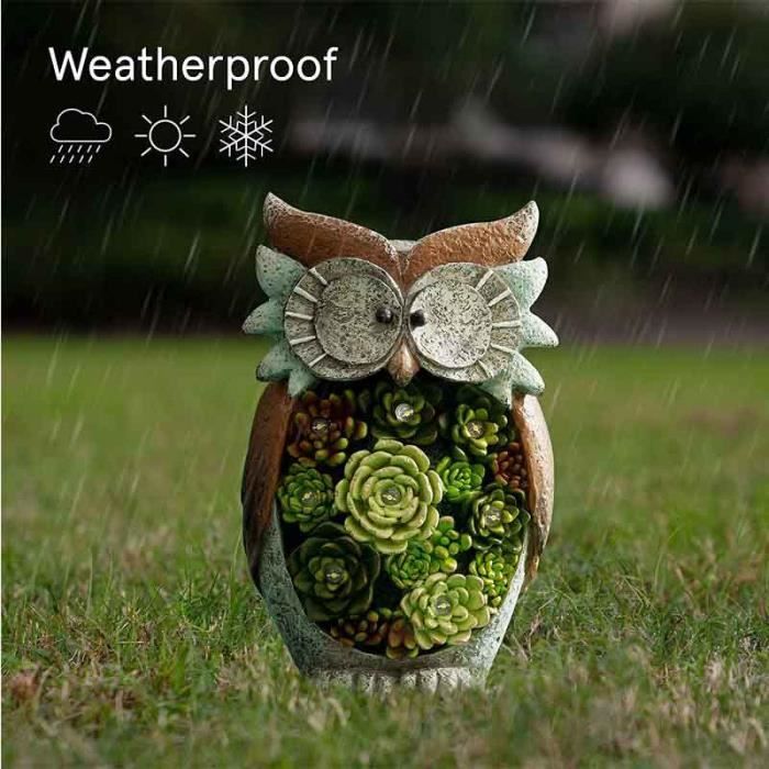 Statue Jardin Extérieur Animaux Décoration, Lumière Solaire Hibou en Résine à Énergie Solaire, Lampe Lumineuse Jardin Figurine Anima