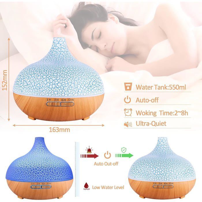 Diffusore di oli essenziali, umidificatore a ultrasuoni da 550 ml, diffusore elettrico per aromaterapia con telecomando, 7 colori