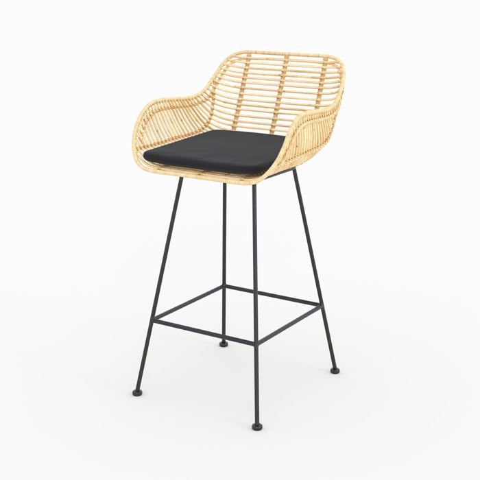 Juego de 2 sillas Pops de 66 cm para isla de cocina, de ratán y tela negra - Rendez-Vous Déco