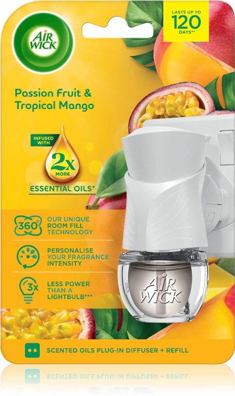 Air Wick Elektrischer Lufterfrischer mit Passionsfrucht- und Tropenmango-Duft und Nachfüllpackung