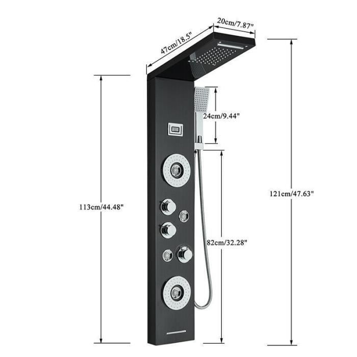 High-quality multi-functional shower column with black display