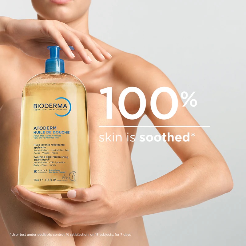 Bioderma Atoderm olje za prhanje, intenzivno negovalno in pomirjujoče olje za prhanje za suho in razdraženo kožo.
