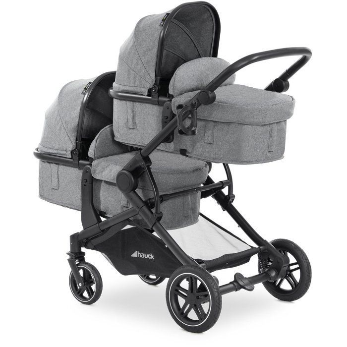 HAUCK - Double Stroller - Atlantic Twin - 4 Wheels - Heather Grey