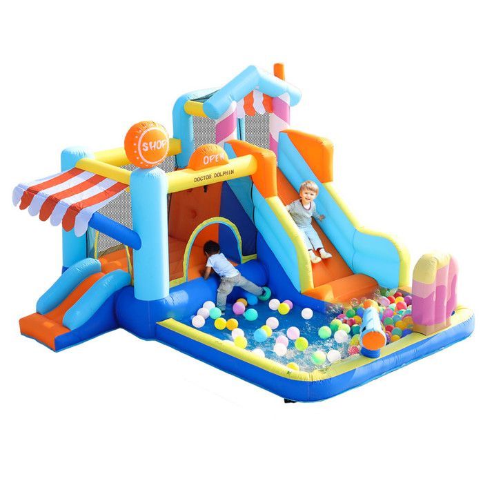 Opblaasbaar kasteel voor kinderen - Buitenwaterpark + trampoline - Waterglijbaan - Met 450W blower