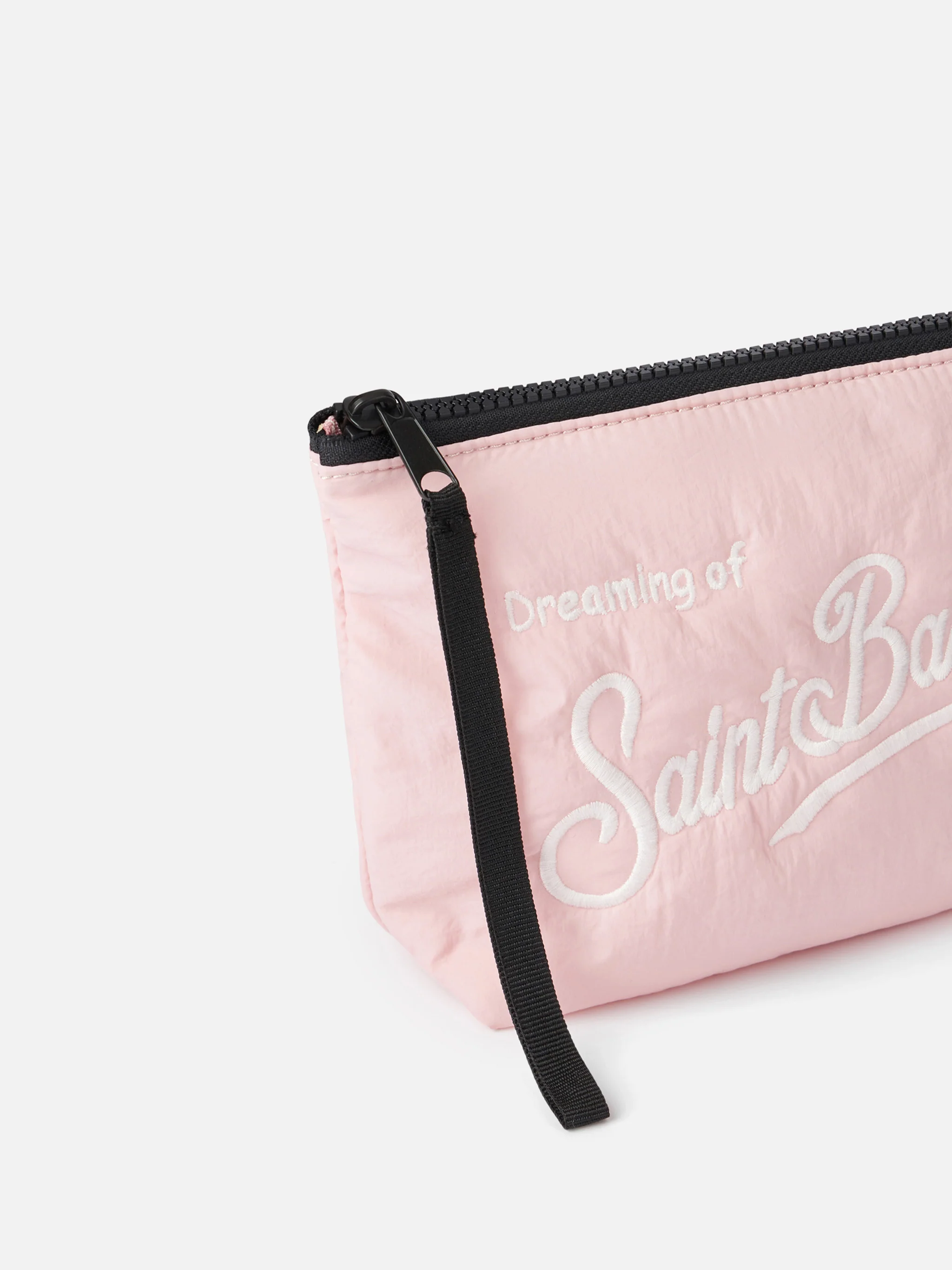 Bolso de mano acolchado rosa de línea A con bordado del logo