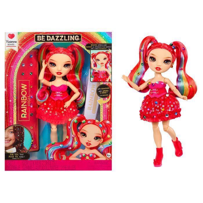 Rainbow High - Boneca Fashion Be Dazzling - Vivienne Vermelha - 28 cm - Pedras preciosas brilhantes e acessórios incluídos
