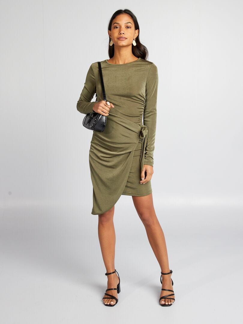 Vestido curto drapeado - Cáqui