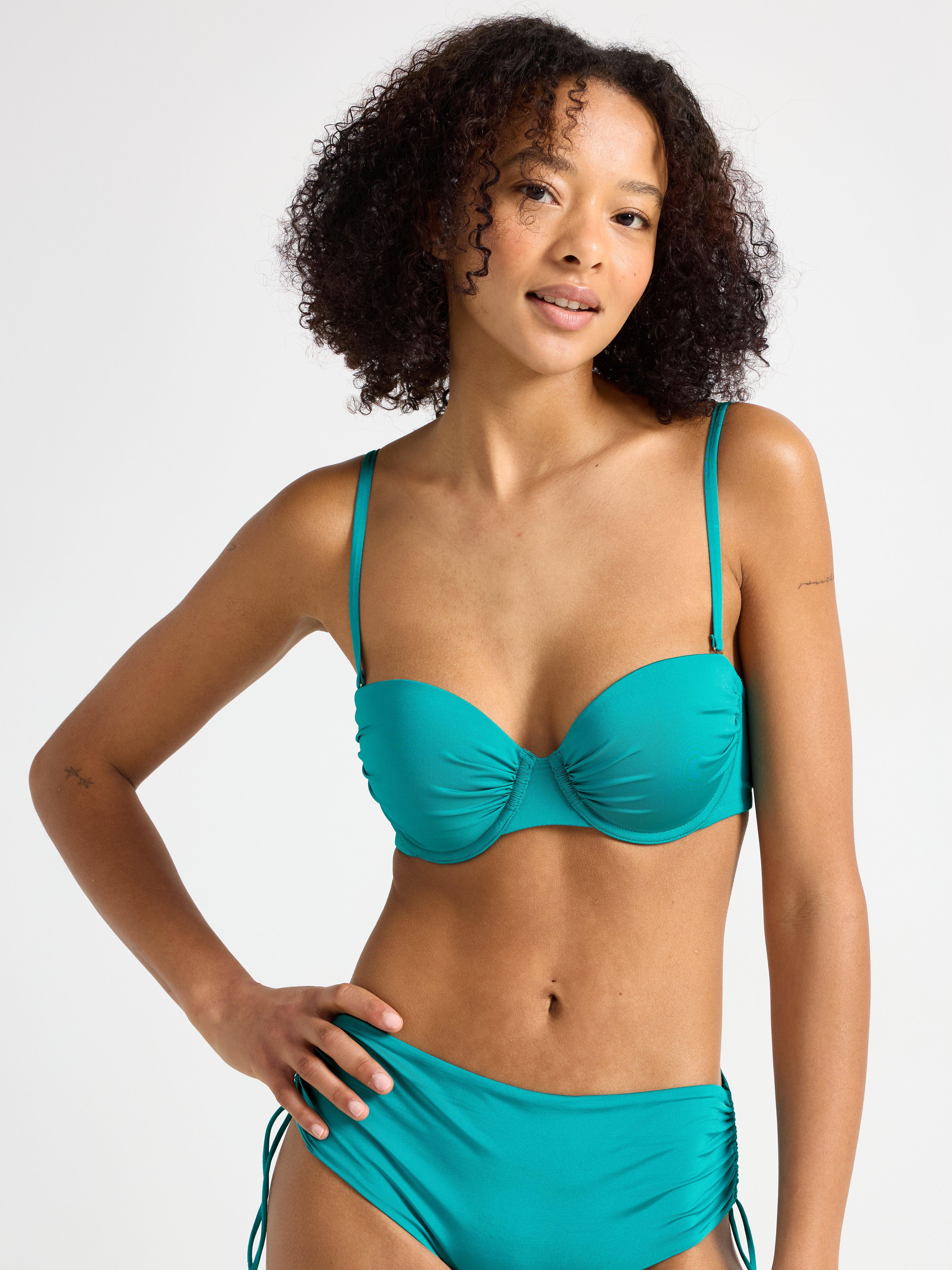 Top de bikini balconette acolchado con aros, color turquesa oscuro.