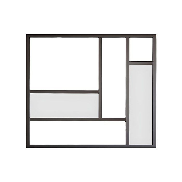 Mampara de cristal de aluminio con recubrimiento en polvo, estilo taller, con espejos, 150x130 cm - Negro - ELEXIA
