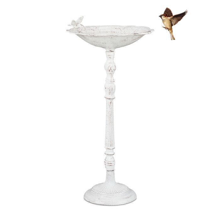 Relaxdays Abreuvoir en fonte, bain avec pied pour oiseaux sauvages, jardin, design antique, 74,5 cm de haut, blanc