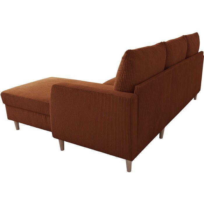 Sofá esquinero fijo de 3 plazas - CHIPY - Tapizado Lincoln Terracota - Patas de madera natural - 192 x 82 x 138 cm