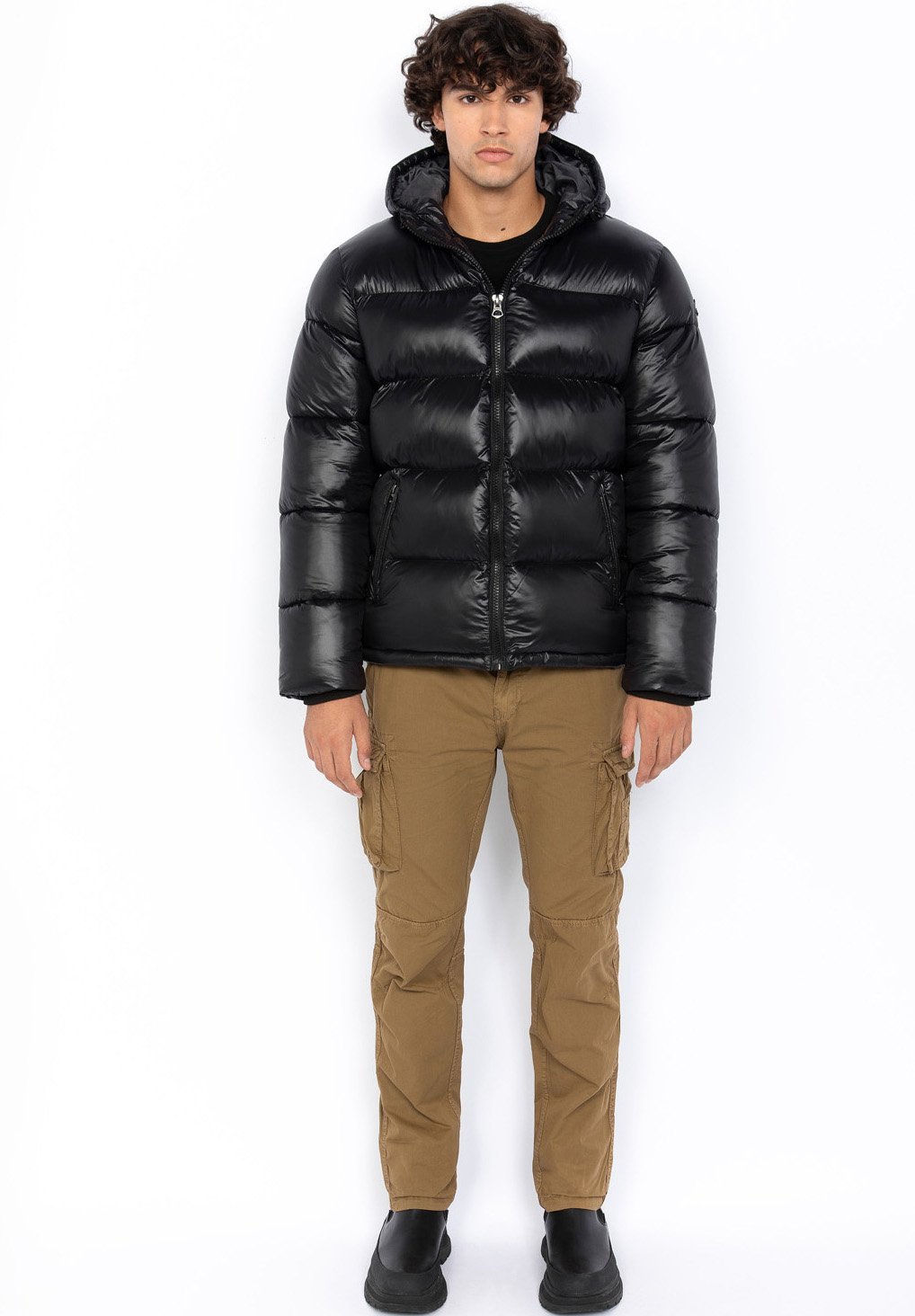 Schott Kapuzen-Daunenjacke - Winterjacke - schwarz