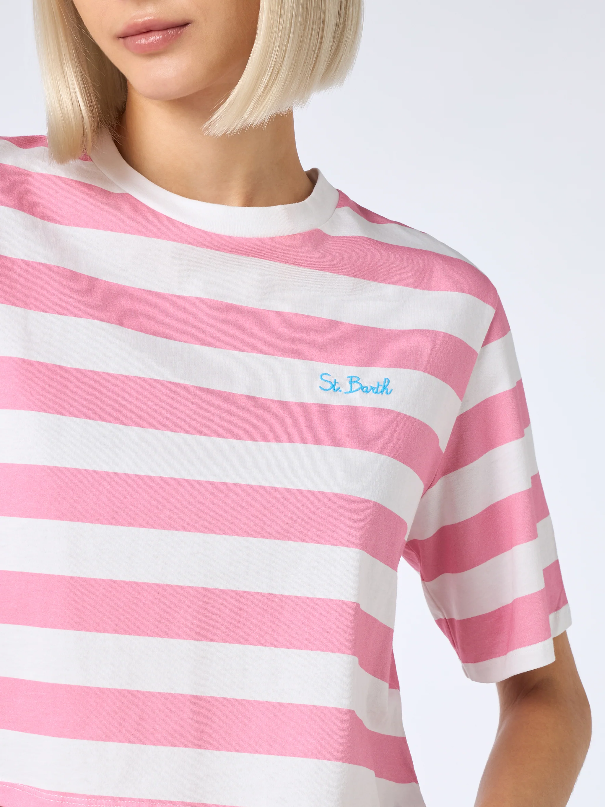 Roze en wit gestreept cropped T-shirt voor dames