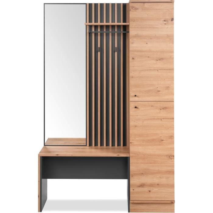 Vestiaire avec miroir - MEDAN 42B - Anthracite / Chêne artisan - 122 x 190 x 37 cm