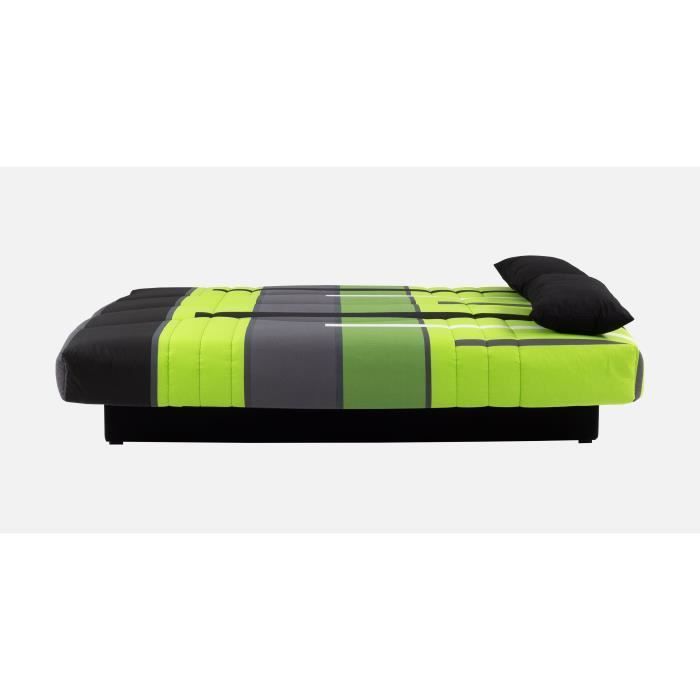 Divano letto a 3 posti con meccanismo click-clack - Tessuto con motivo Green Track - L 190 x P 92 cm - DREAM - Stile contemporaneo