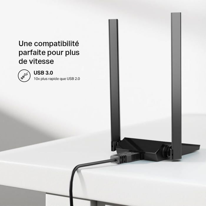 Clé WiFi 6 AX1800 Archer TX20U Plus, Adaptateur USB Bi-Bande 2.4/5GHz, Antennes 5dBi, WPA3, Windows 11/10