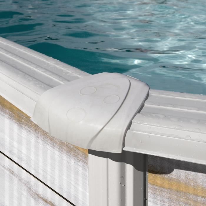 GRE - Piscina redonda de acero Ø3,20 m x H: 1,22 m - Efecto madera nórdica Filtración de arena