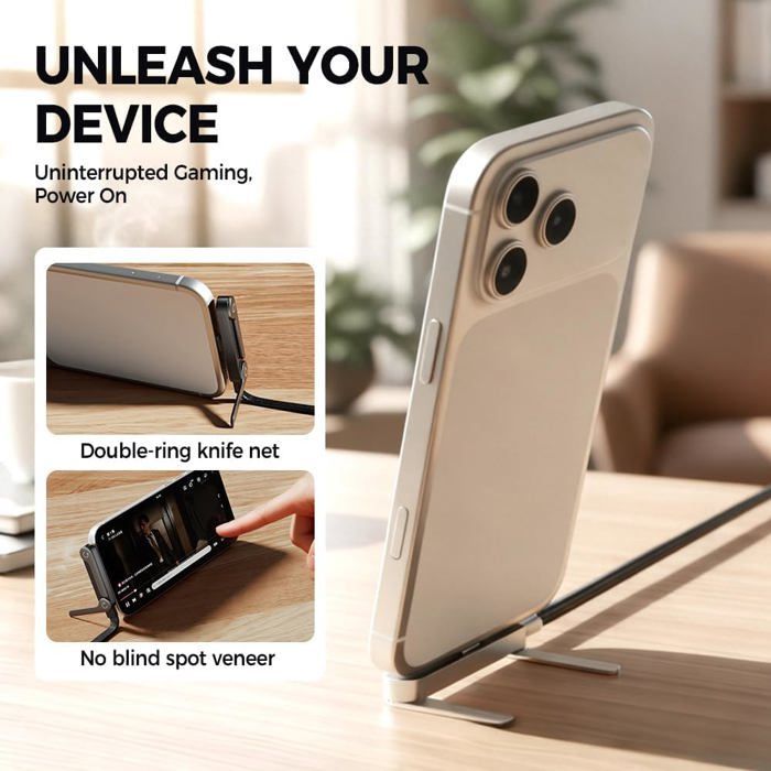 Générique Câble Chargeur 2-en-1 Invisible avec Support en T - Câble Tressé Type-C 240W Charge Rapide 1,5m, pour Tous les Téléphones