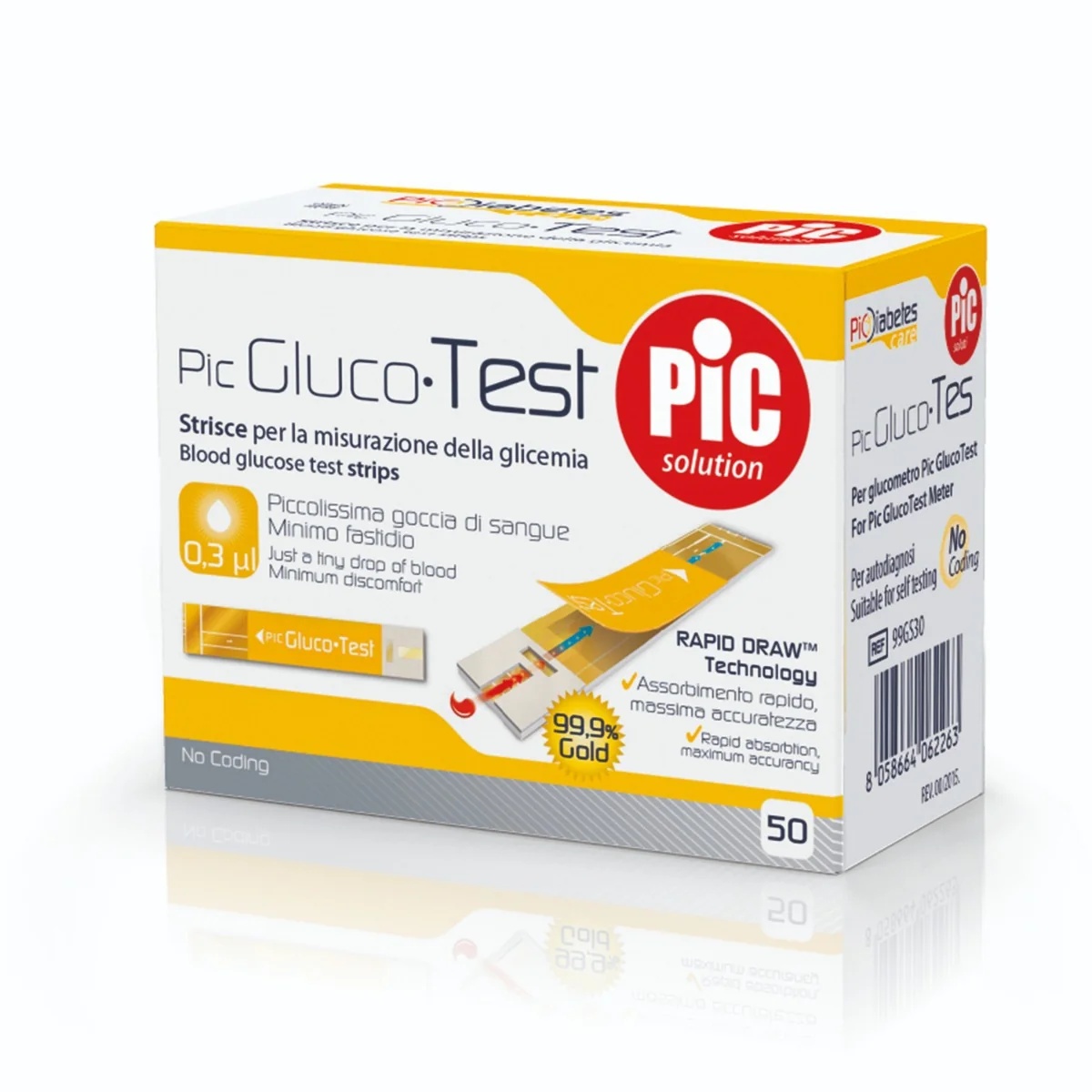 PIC Pic Gluco Test Blutzuckerteststreifen, 50 Stück, Blutzuckermessung