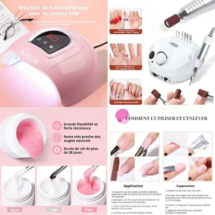 Set de Nail Art pour débutants Plus 20couleurs 8ml  - ATELIX -  Lampe Uv A Vernis Lampe Uv De Manucure Onglerie Electromenager outil