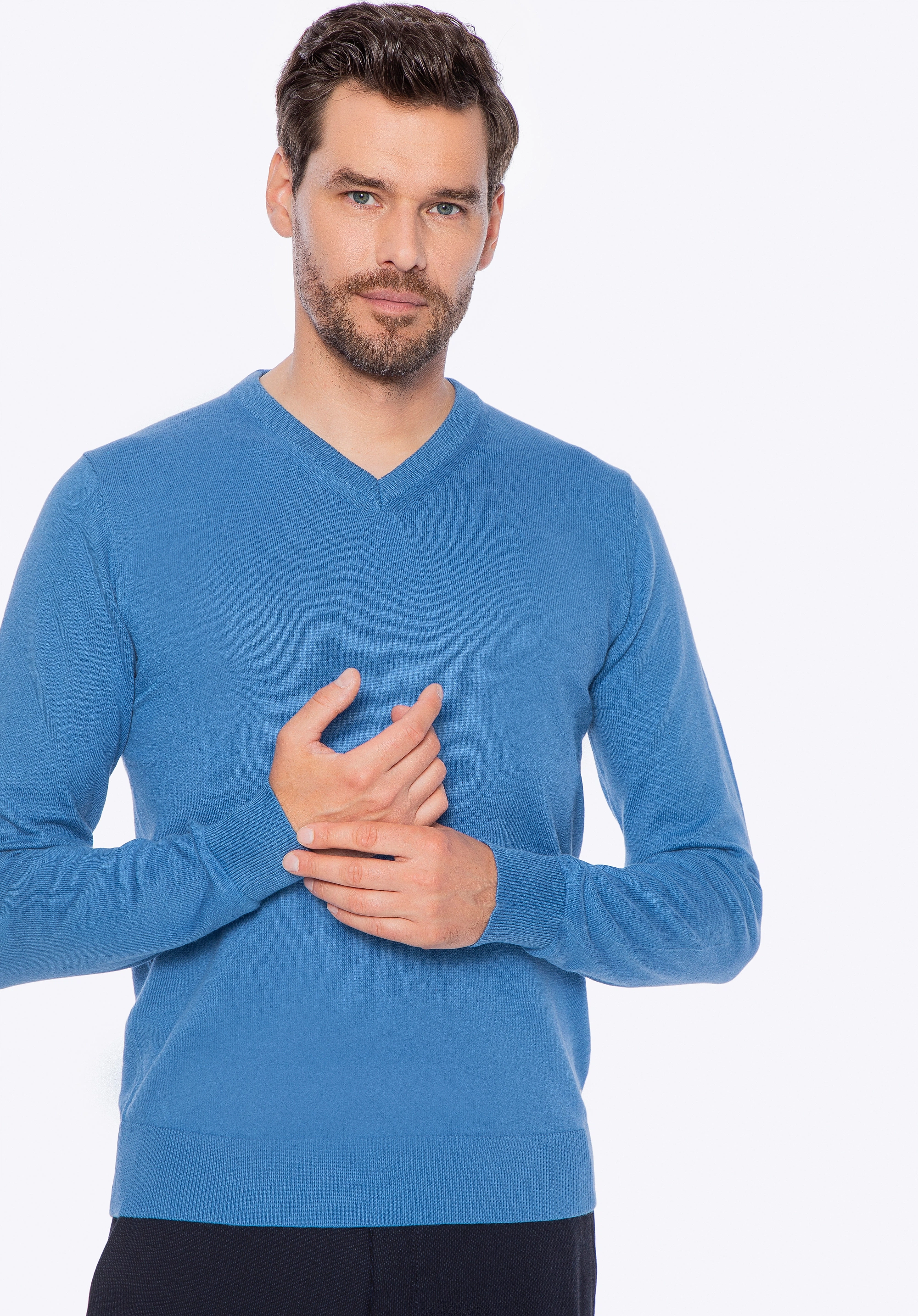 Sweter męski bawełniany z kaszmirem niebieski