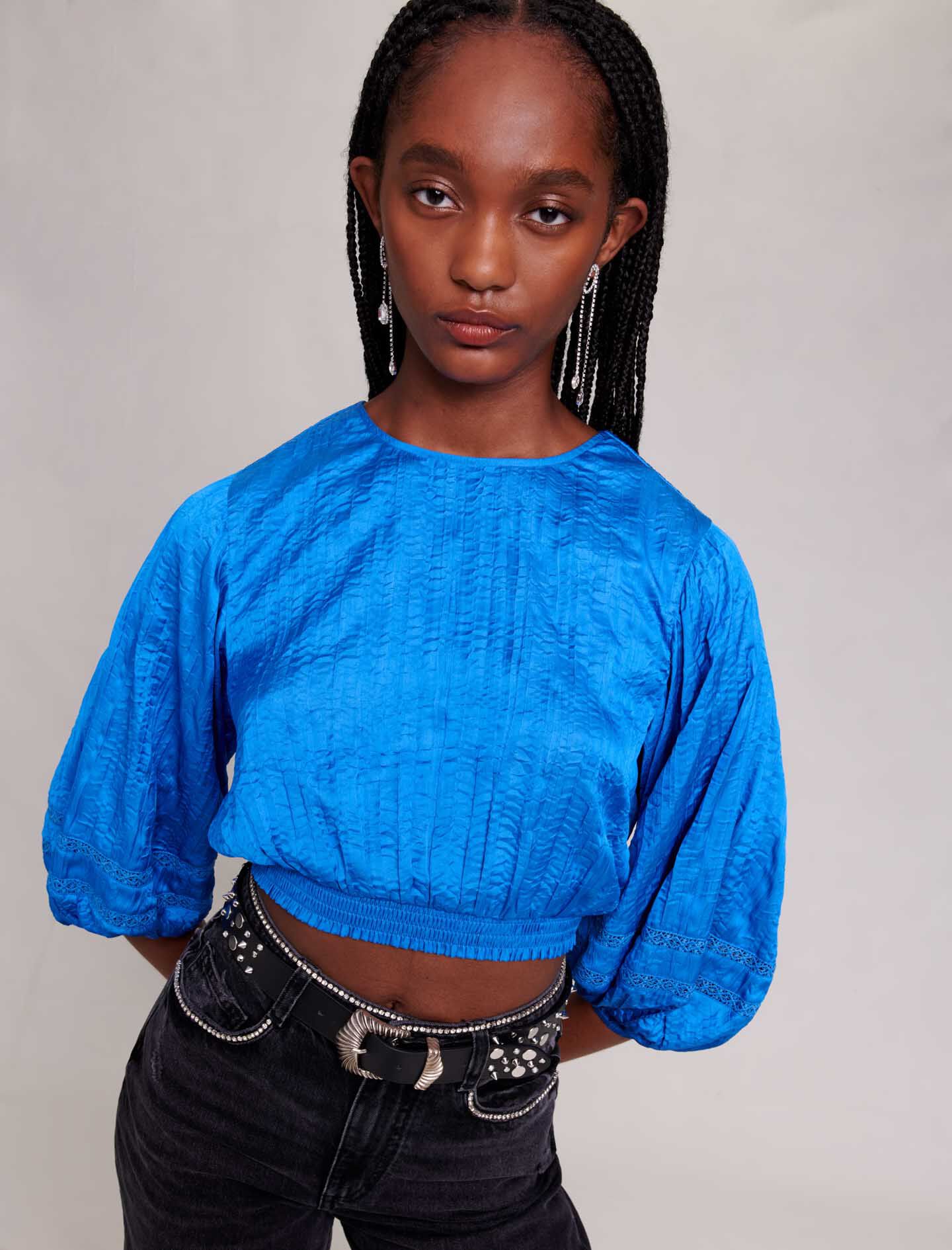 Top din satin - Albastru