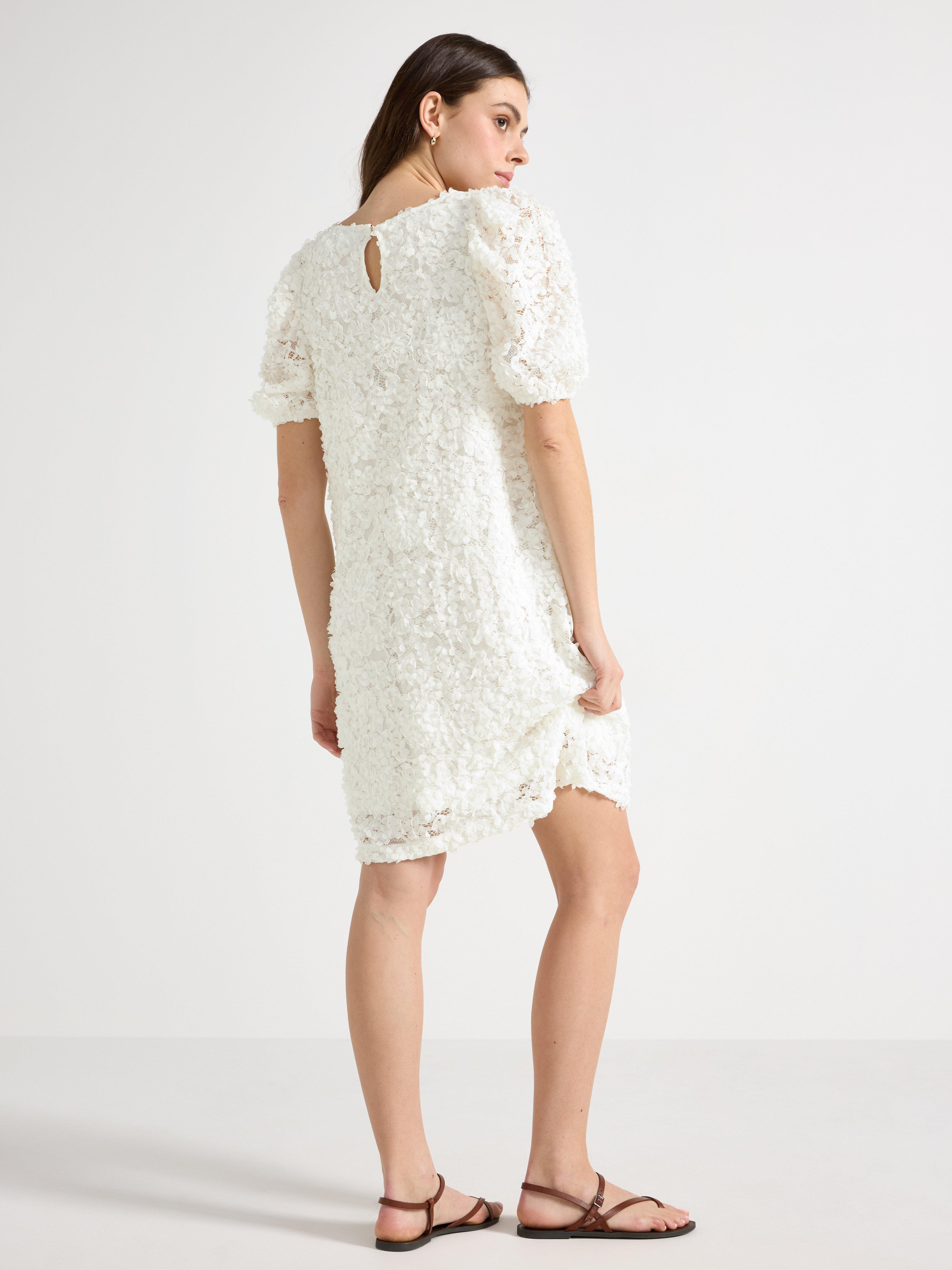 Vestido de renda com flores Off White
