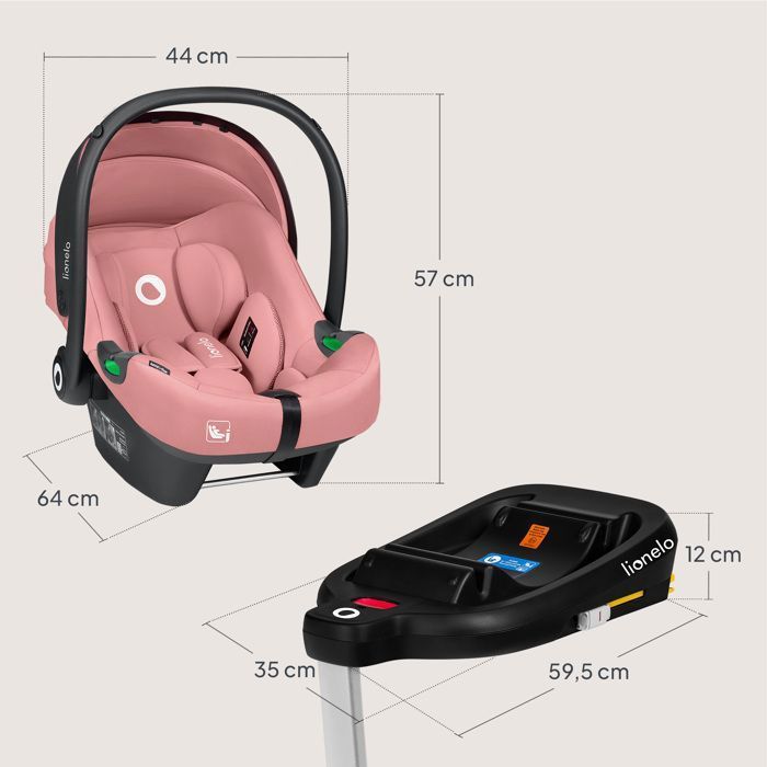 Silla de coche LIONELO Astrid i-Size (40-87 cm) con base ISOFIX - ADAC - Portabebés - Ligera - Rosa