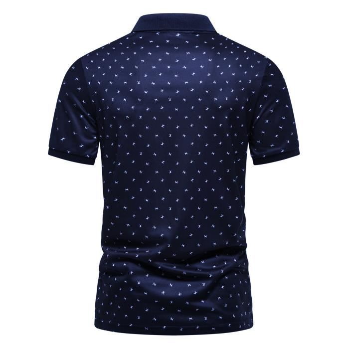 Polo casual de manga corta para hombre, corte regular, con estampado de lunares, ideal para el verano. Estampado elegante y cómodo. Color azul.
