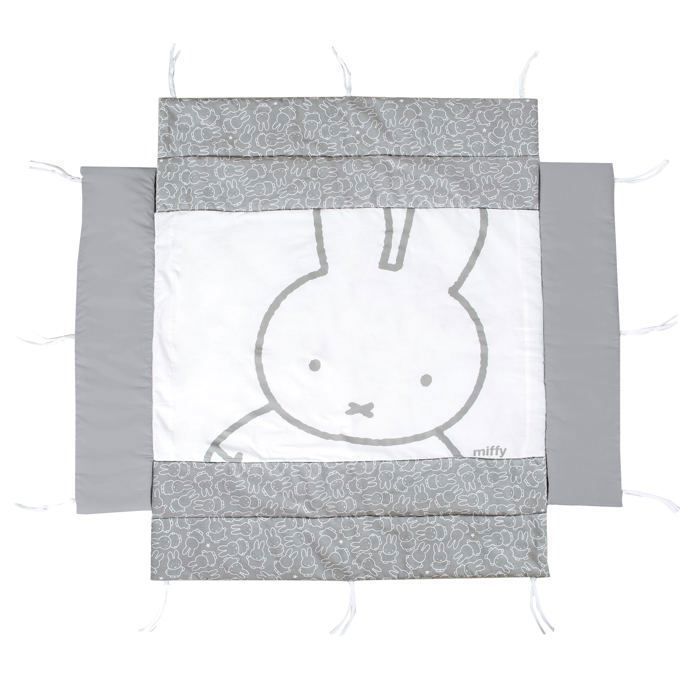 Alfombra para corralito de bebé - ROBA - miffy® - Protector de corralito con base y bordes con estampado de conejos - Gris/Blanco