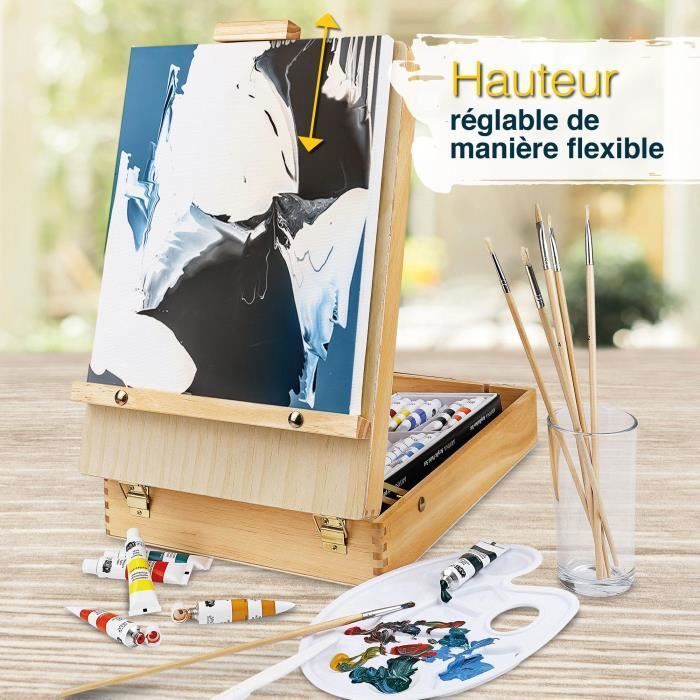 Artina Florenz Set de peinture Premium avec 28 pièces dans coffret de peinture – Kit de peinture avec peintures, chevalet et plus