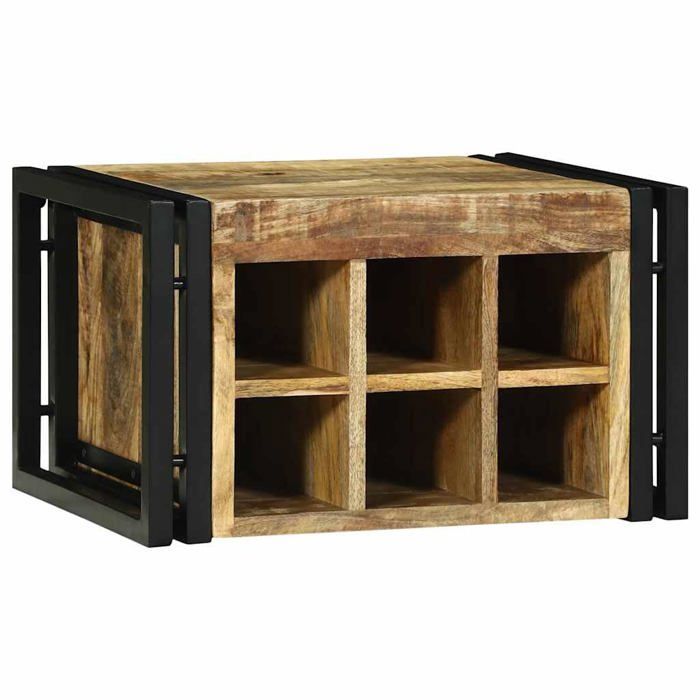 Botellero de madera de mango - vidaXL - 46x35x27,5 cm - Marrón y negro - Madera maciza de mango - Estilo rústico