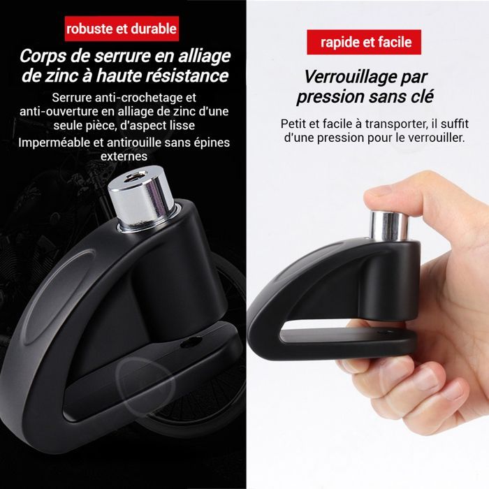 Candado de disco portátil e impermeable de aleación de zinc con 2 llaves, candado de disco antirrobo para motocicleta, homologado por la SRA, mini candado en U.