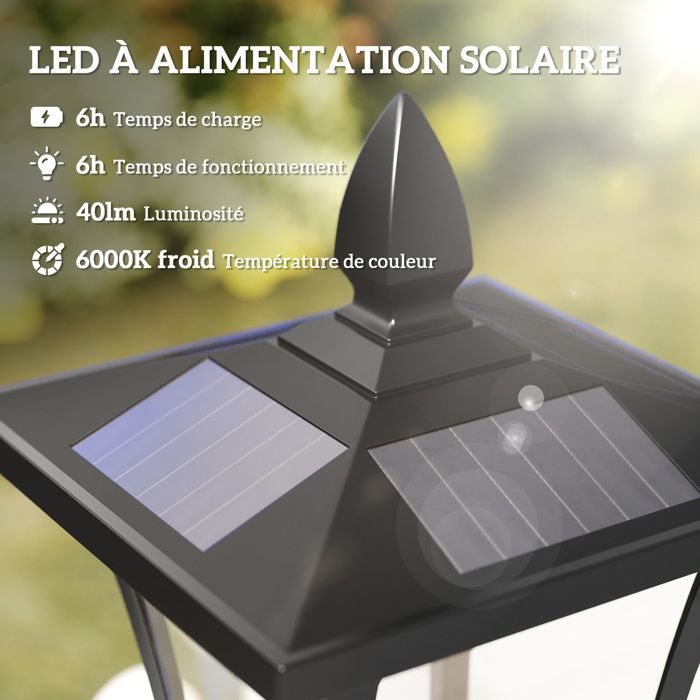 Outdoor lighting - HOMCOM - solar-powered floor lamp, classic LED lantern, 40 lm - plastic - 18x18x160cm - black