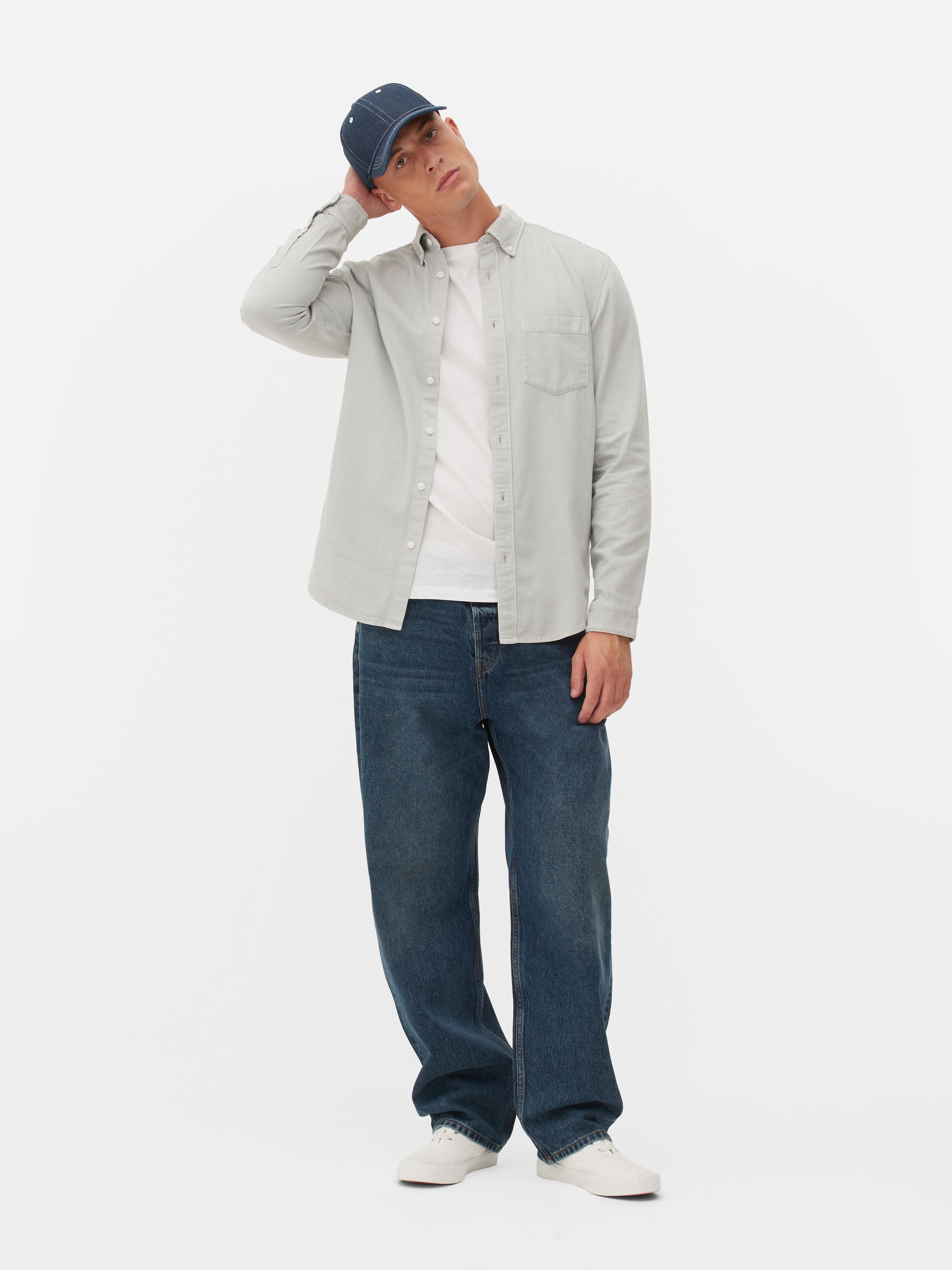 Cămașă cu mânecă lungă din bumbac twill Cămașă casual din bumbac twill cu mânecă lungă și închidere cu nasturi