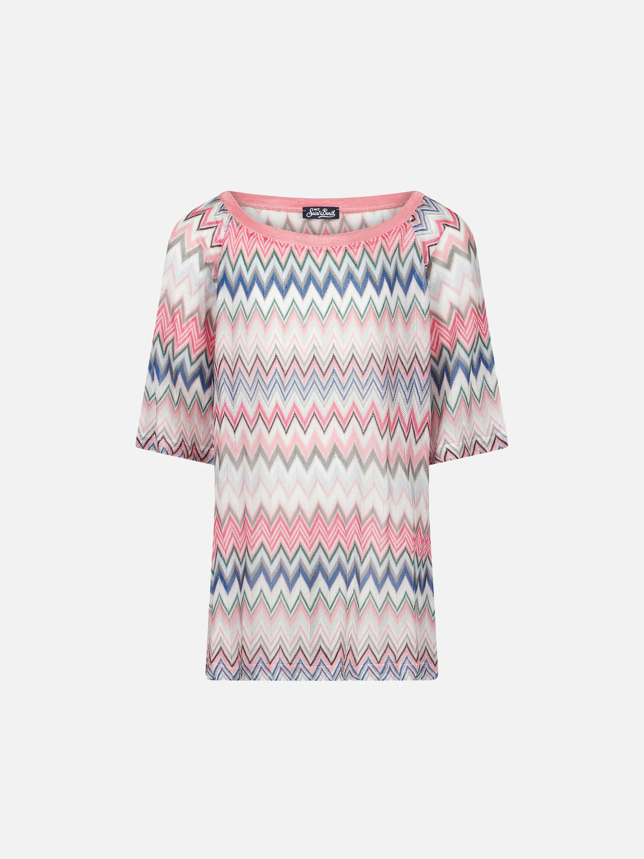 Roze gebreide jurk met chevronprint voor meisjes