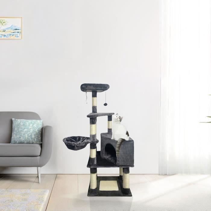 SWIFTY Krabpaal - 55 x 40 x 138 cm - Donkergrijs - 3 platforms, 1 zitplaats, 1 schuilplaats, krabpalen