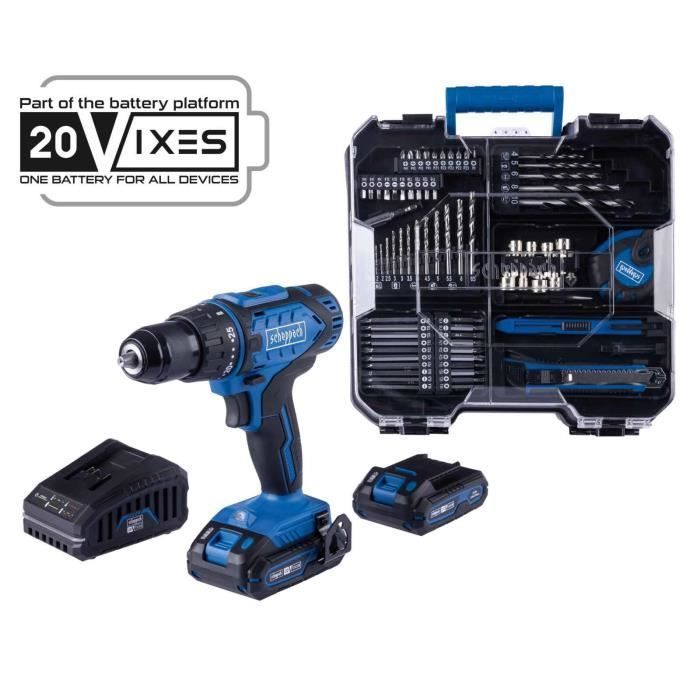 C-DTB74/2-X Cordless Drill Driver Kit - 50Nm, 13mm Chuck + 74 Accessories - SCHEPPACH 20V IXES + 2 x 2Ah Batteries + Charger
