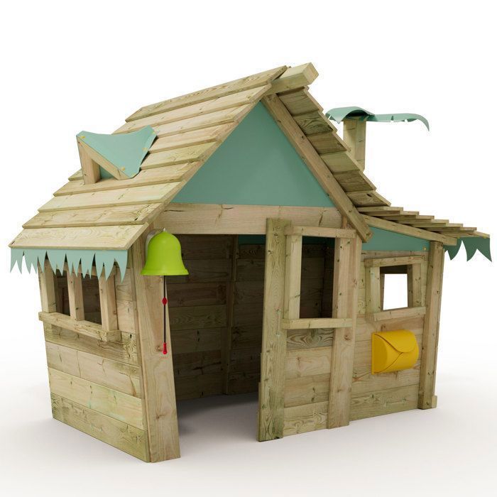 WICKEY Casita pastelblauw houten speelhuisje voor kinderen met houten dak en 4 ramen