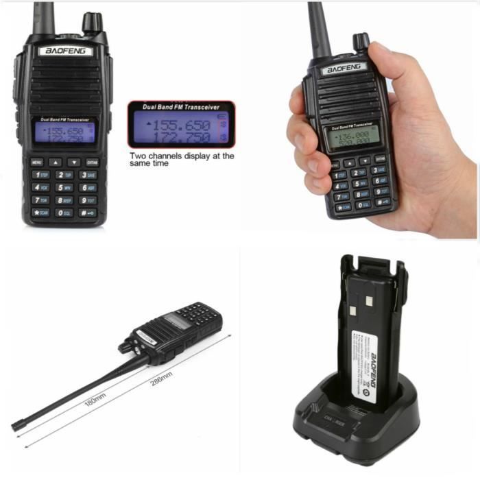 Rádio Walkie-Talkie Baofeng UV-82 FM VHF/UHF com Dual PTT, Dual Band, Display e Modo de Espera de Longo Alcance (Fone de Ouvido Incluso)