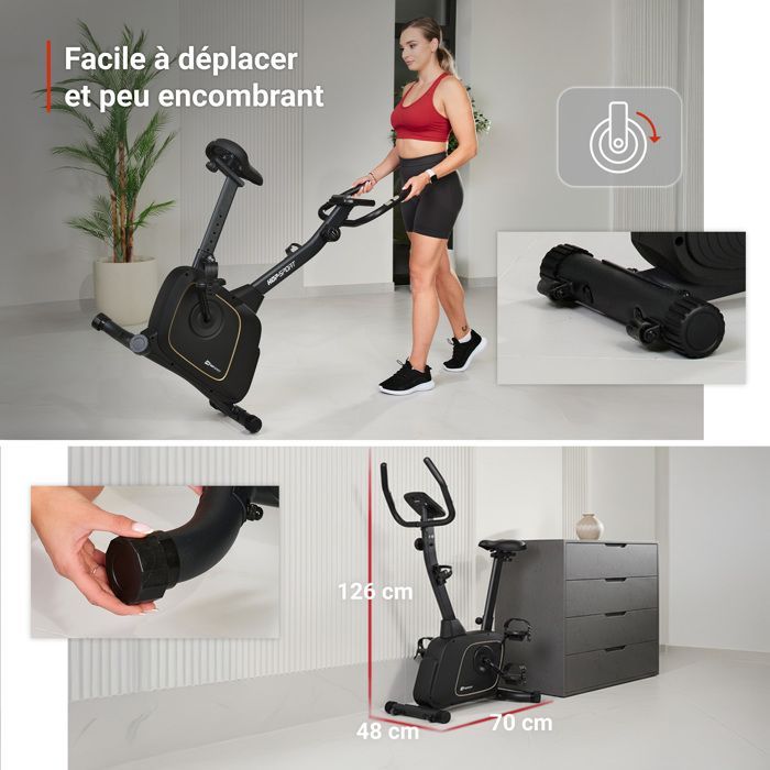 Hop-Sport Connected Hometrainer, 8 niveaus magnetische weerstand HS-3000H Nexon, Bluetooth en Kinomap, max. 120 kg, zwart