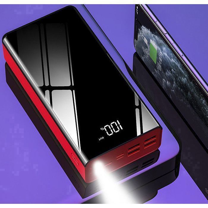 HAZEALDEMI® Batterie Externe 30000mAh Chargeur Portable 4 Sorties/3 Entrées et LCD Ecran/LED Lampe pour tous les téléphones