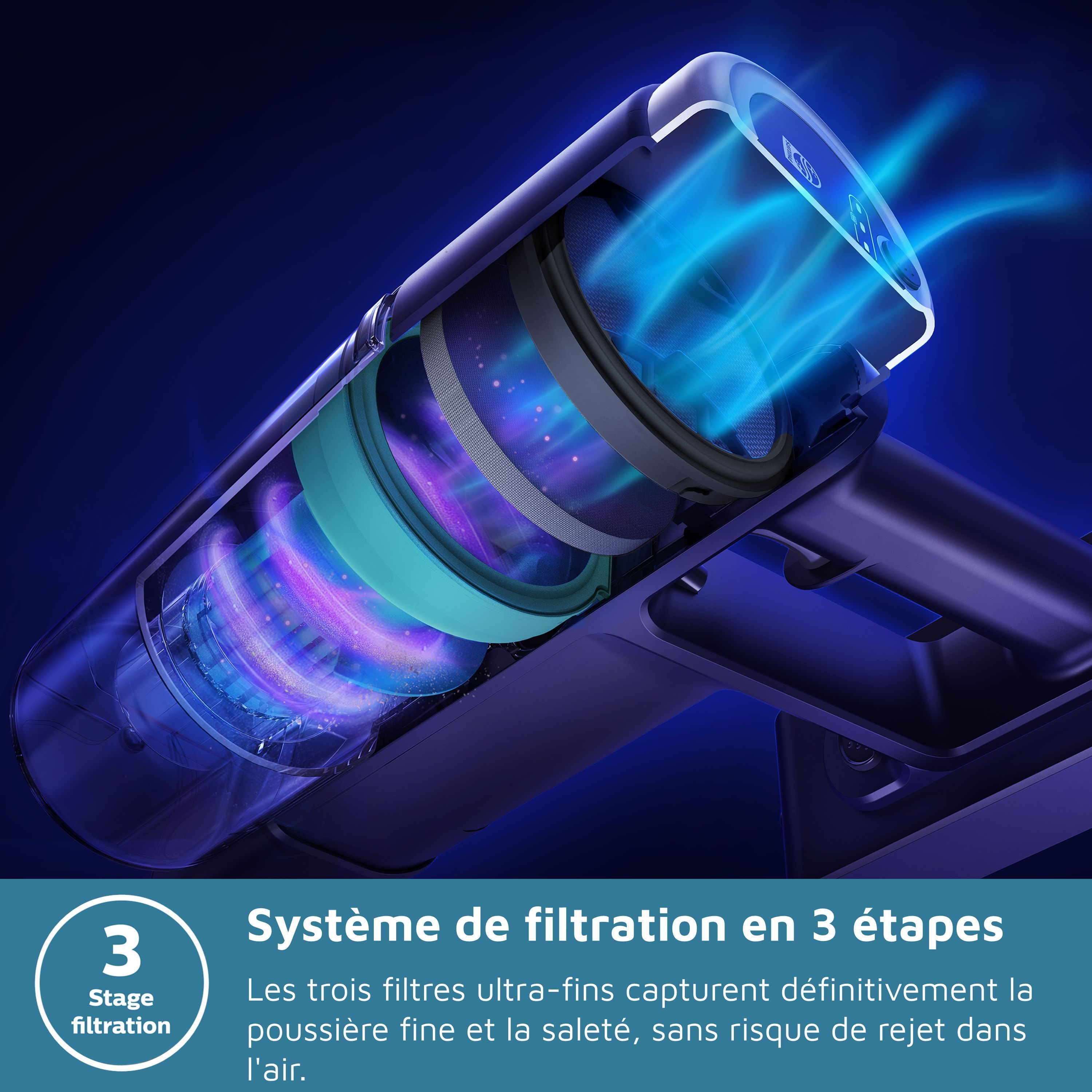 Aspirateur balai sans fil - PHILIPS - XC3033/01 - Série 3000 - batterie lithium-ion 25.2V - balai à LED - Vert Cargo