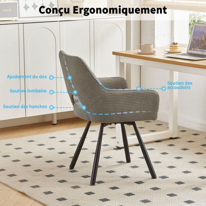 WAFTING Lot de 6 Chaises de Salle à Manger, Fauteuil Pivotantes avec Accoudoirs, Rembourrées avec Dossier en Velours,Taupe