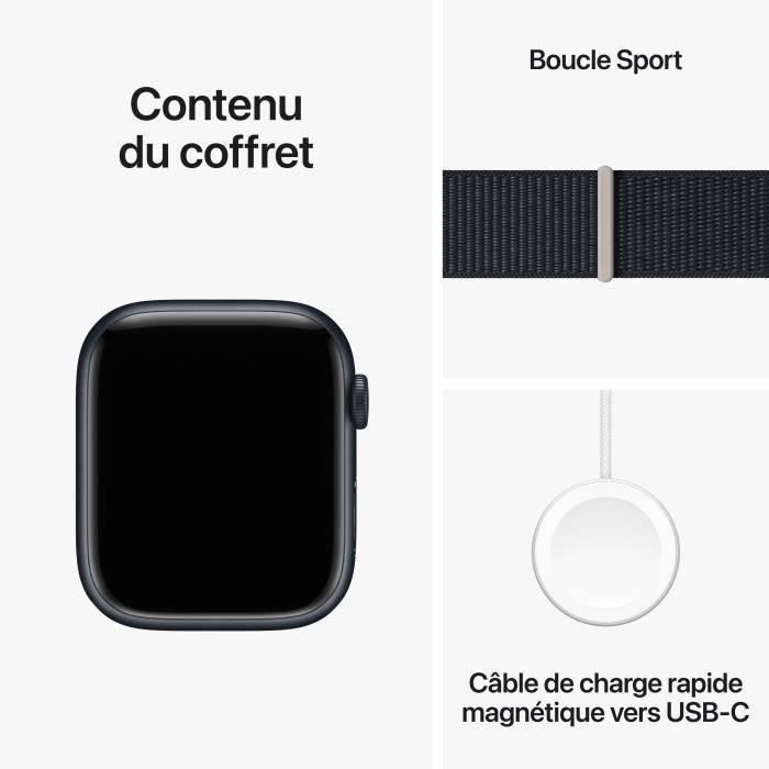 Apple Watch Series 9 GPS + Cellular - 45mm - Boîtier Midnight Aluminium - Bracelet Midnight Sport - Reconditionné - Très bon état